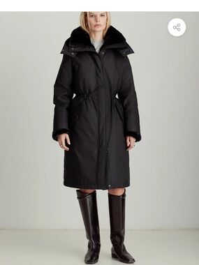 Dawn Levy Black Long Puffer Coat with Faux Fur Trim